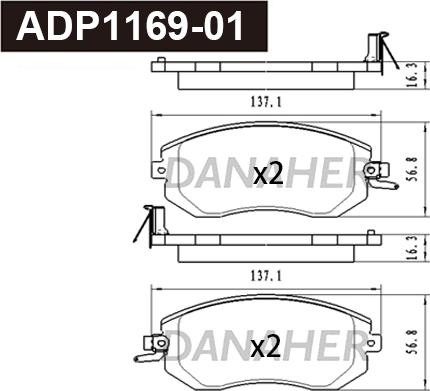 Danaher ADP1169-01 - Тормозные колодки, дисковые, комплект autodnr.net