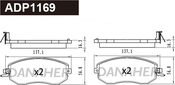 Danaher ADP1169 - Тормозные колодки, дисковые, комплект autodnr.net