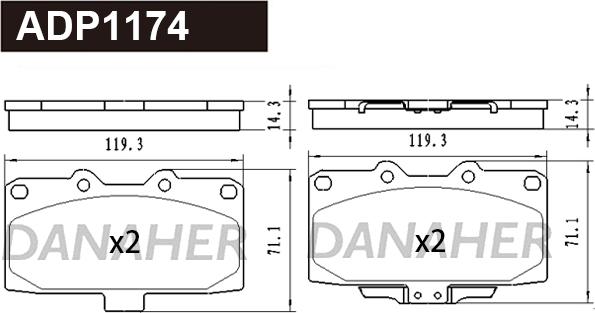 Danaher ADP1174 - Гальмівні колодки, дискові гальма autocars.com.ua