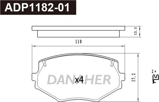 Danaher ADP1182-01 - Гальмівні колодки, дискові гальма autocars.com.ua