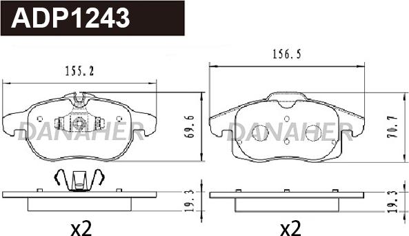 Danaher ADP1243 - Гальмівні колодки, дискові гальма autocars.com.ua