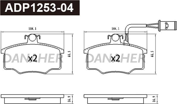 Danaher ADP1253-04 - Гальмівні колодки, дискові гальма autocars.com.ua