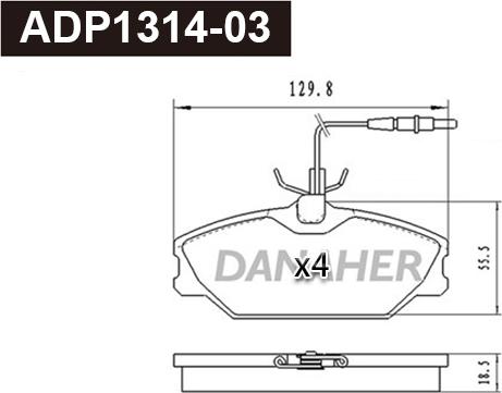 Danaher ADP1314-03 - Гальмівні колодки, дискові гальма autocars.com.ua