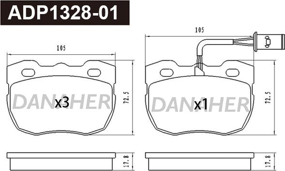 Danaher ADP1328-01 - Гальмівні колодки, дискові гальма autocars.com.ua