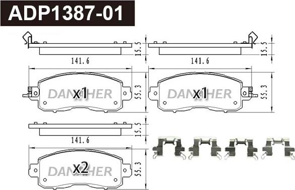 Danaher ADP1387-01 - Тормозные колодки, дисковые, комплект autodnr.net