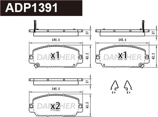 Danaher ADP1391 - Гальмівні колодки, дискові гальма autocars.com.ua