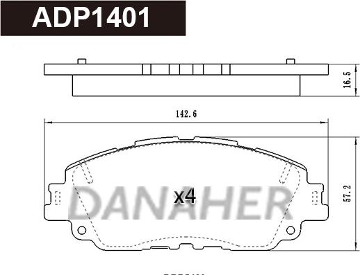 Danaher ADP1401 - Гальмівні колодки, дискові гальма autocars.com.ua