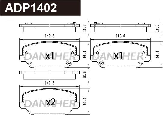 Danaher ADP1402 - Гальмівні колодки, дискові гальма autocars.com.ua