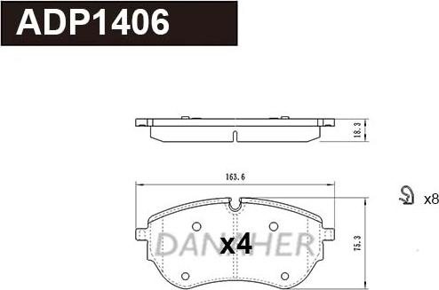 Danaher ADP1406 - Гальмівні колодки, дискові гальма autocars.com.ua