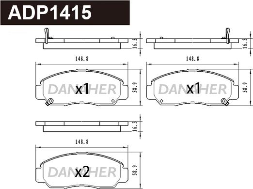 Danaher ADP1415 - Тормозные колодки, дисковые, комплект autodnr.net