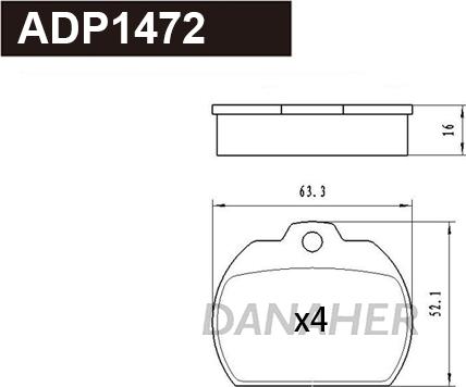 Danaher ADP1472 - Гальмівні колодки, дискові гальма autocars.com.ua