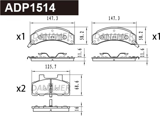 Danaher ADP1514 - Гальмівні колодки, дискові гальма autocars.com.ua