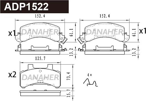 Danaher ADP1522 - Гальмівні колодки, дискові гальма autocars.com.ua