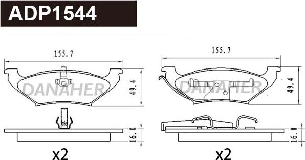 Danaher ADP1544 - Тормозные колодки, дисковые, комплект autodnr.net