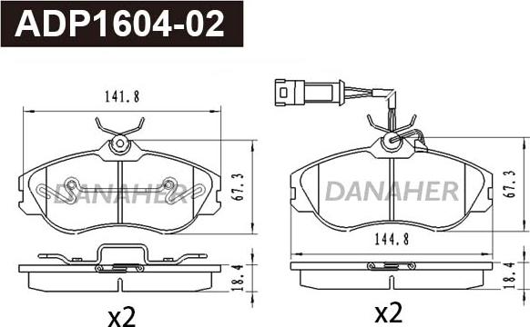 Danaher ADP1604-02 - Гальмівні колодки, дискові гальма autocars.com.ua