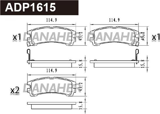 Danaher ADP1615 - Тормозные колодки, дисковые, комплект autodnr.net