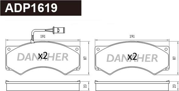 Danaher ADP1619 - Гальмівні колодки, дискові гальма autocars.com.ua