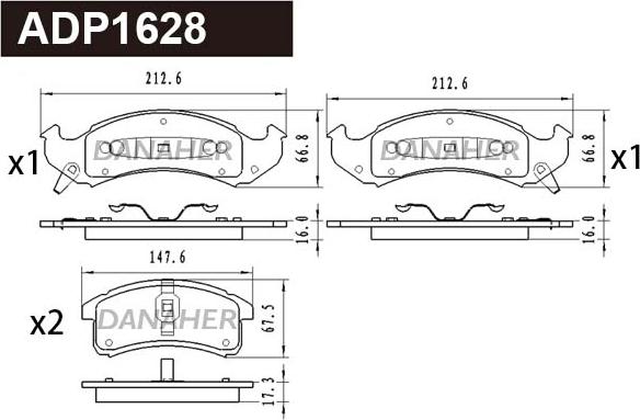 Danaher ADP1628 - Гальмівні колодки, дискові гальма autocars.com.ua
