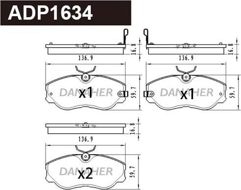 Danaher ADP1634 - Гальмівні колодки, дискові гальма autocars.com.ua