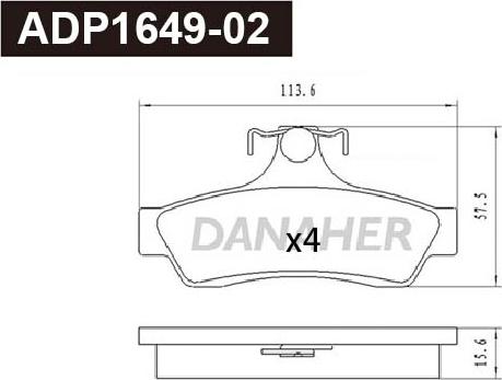 Danaher ADP1649-02 - Гальмівні колодки, дискові гальма autocars.com.ua