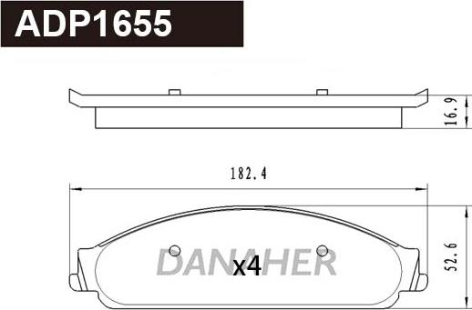 Danaher ADP1655 - Гальмівні колодки, дискові гальма autocars.com.ua