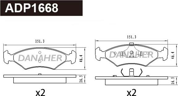 Danaher ADP1668 - Гальмівні колодки, дискові гальма autocars.com.ua