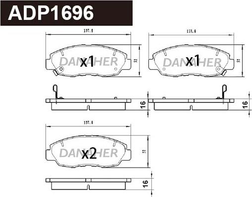 Danaher ADP1696 - Гальмівні колодки, дискові гальма autocars.com.ua