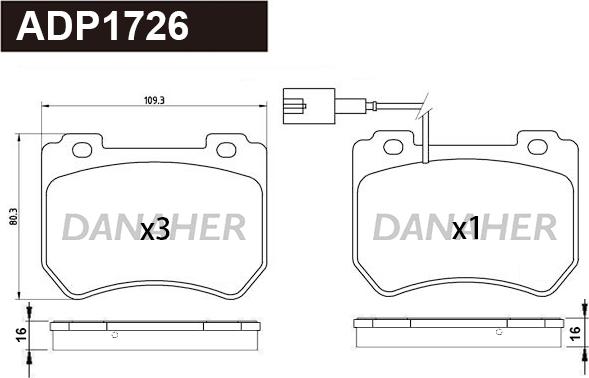 Danaher ADP1726 - Тормозные колодки, дисковые, комплект autodnr.net