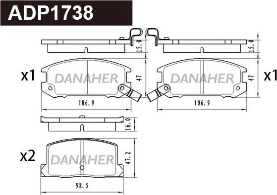 Danaher ADP1738 - Тормозные колодки, дисковые, комплект autodnr.net