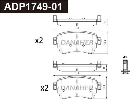 Danaher ADP1749-01 - Тормозные колодки, дисковые, комплект autodnr.net