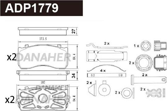 Danaher ADP1779 - Гальмівні колодки, дискові гальма autocars.com.ua