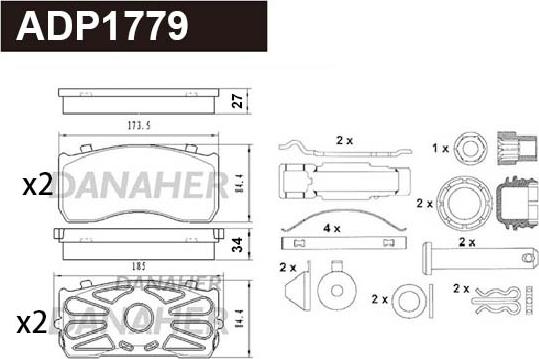 Danaher ADP1779 - Тормозные колодки, дисковые, комплект autodnr.net