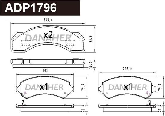 Danaher ADP1796 - Тормозные колодки, дисковые, комплект autodnr.net