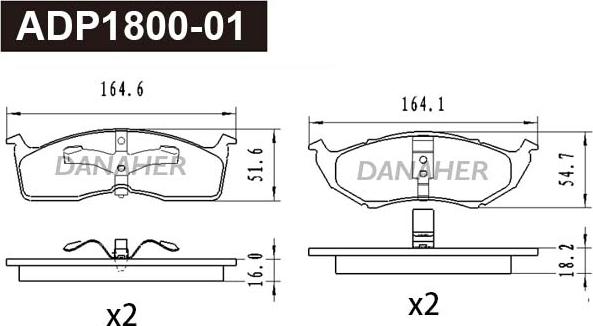 Danaher ADP1800-01 - Гальмівні колодки, дискові гальма autocars.com.ua