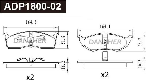 Danaher ADP1800-02 - Тормозные колодки, дисковые, комплект autodnr.net