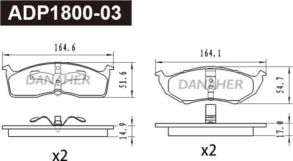 Danaher ADP1800-03 - Гальмівні колодки, дискові гальма autocars.com.ua