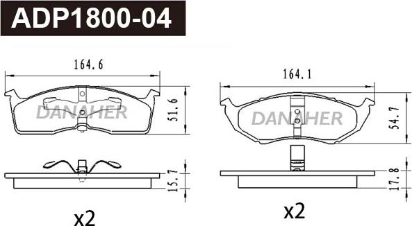 Danaher ADP1800-04 - Гальмівні колодки, дискові гальма autocars.com.ua