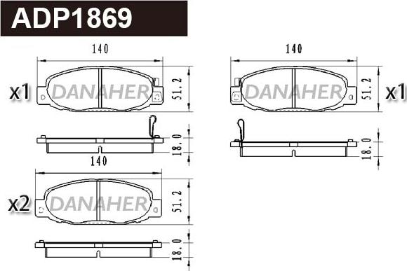 Danaher ADP1869 - Гальмівні колодки, дискові гальма autocars.com.ua