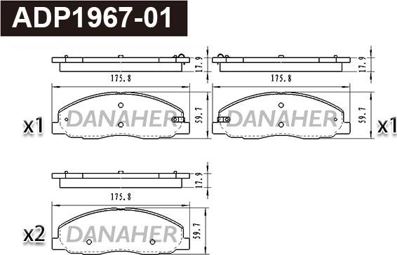 Danaher ADP1967-01 - Тормозные колодки, дисковые, комплект autodnr.net