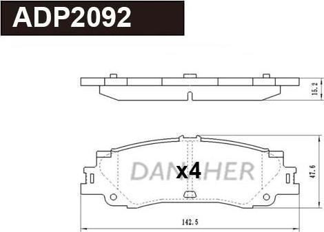 Danaher ADP2092 - Гальмівні колодки, дискові гальма autocars.com.ua