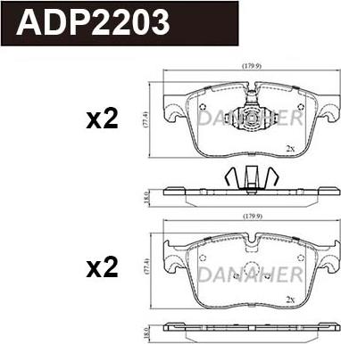 Danaher ADP2203 - Гальмівні колодки, дискові гальма autocars.com.ua