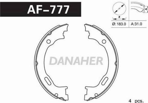 Danaher AF777 - Комплект гальм, ручник, парковка autocars.com.ua