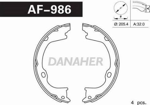 Danaher AF986 - Комплект гальм, ручник, парковка autocars.com.ua