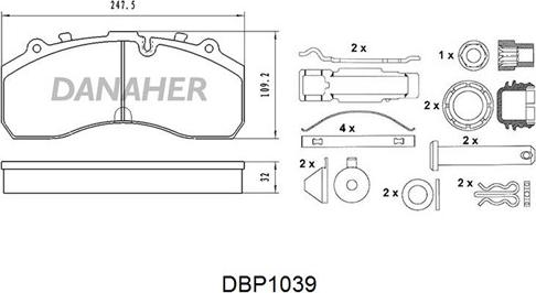 Danaher DBP1039 - Гальмівні колодки, дискові гальма autocars.com.ua