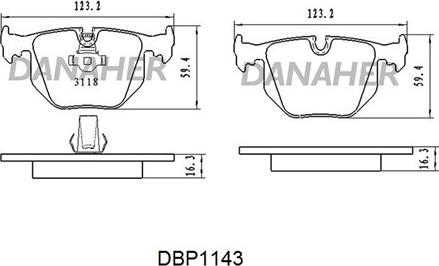 Danaher DBP1143 - Гальмівні колодки, дискові гальма autocars.com.ua