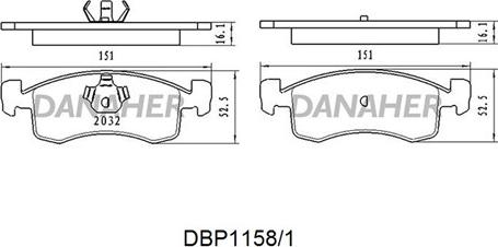 Danaher DBP1158/1 - Гальмівні колодки, дискові гальма autocars.com.ua