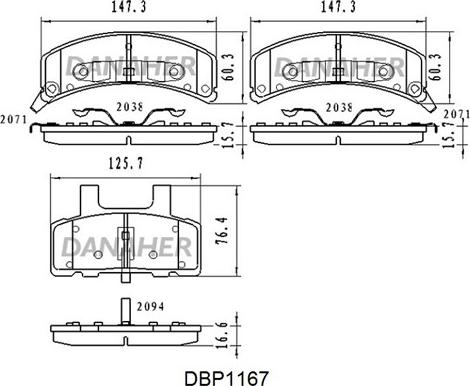 Danaher DBP1167 - Гальмівні колодки, дискові гальма autocars.com.ua