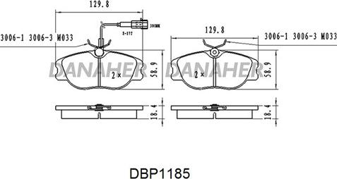 Danaher DBP1185 - Гальмівні колодки, дискові гальма autocars.com.ua