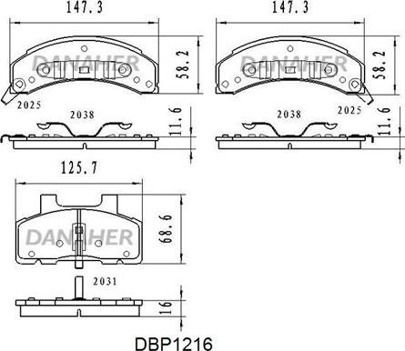 Danaher DBP1216 - Гальмівні колодки, дискові гальма autocars.com.ua