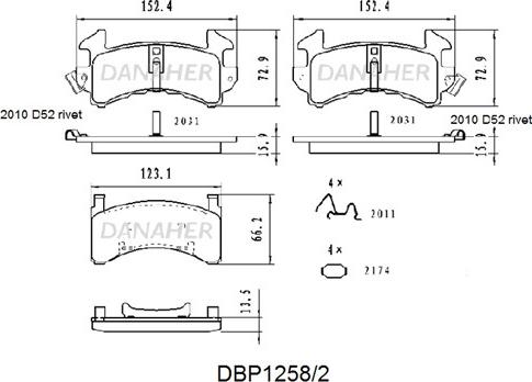 Danaher DBP1258/2 - Гальмівні колодки, дискові гальма autocars.com.ua